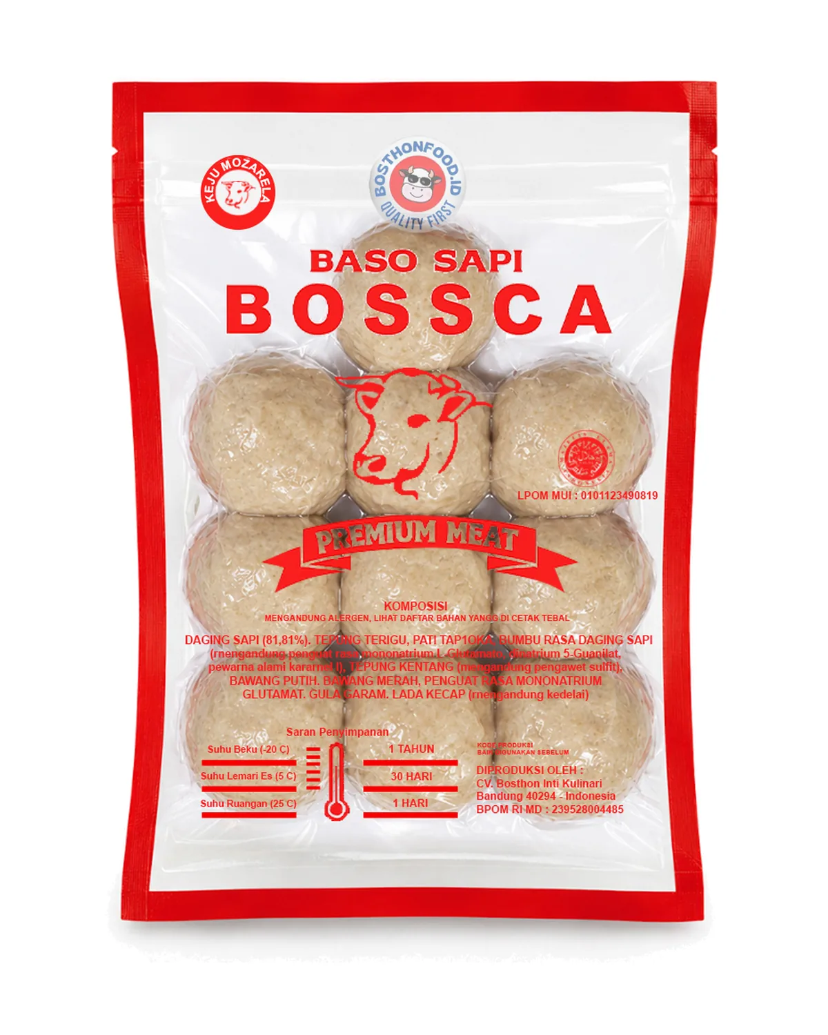 Kemasan Bossca Bakso keju mozarela